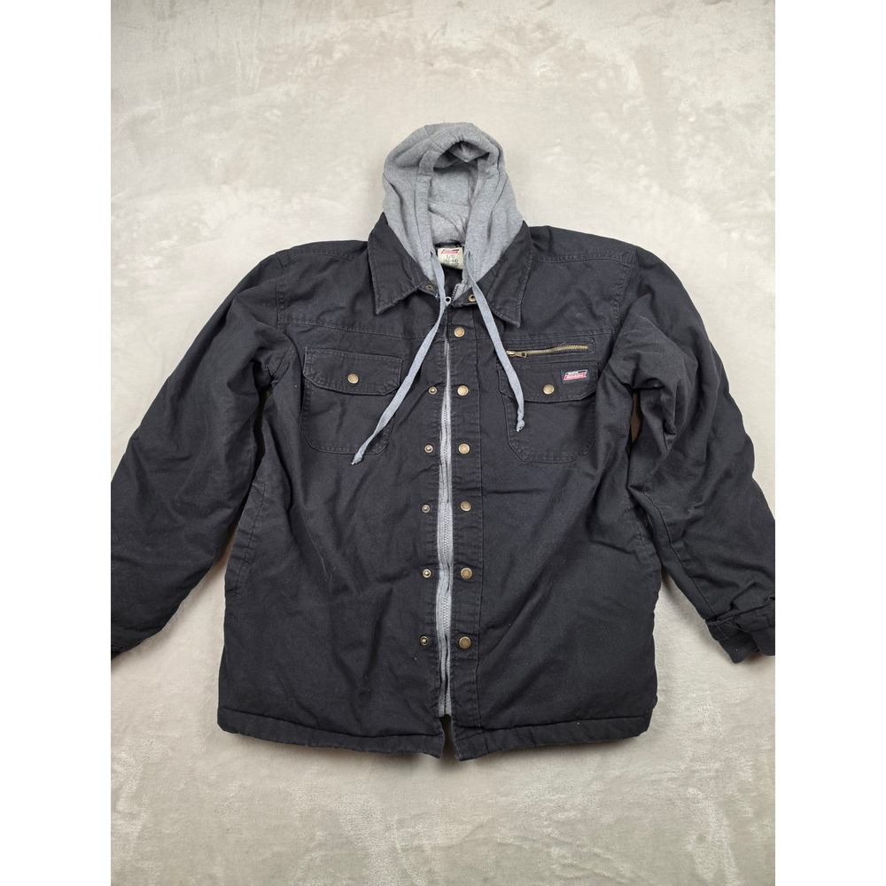 Dickies Hooded Shirt Jacket Men L Black Quilted Lined Canvas Workwear 5319 *Read